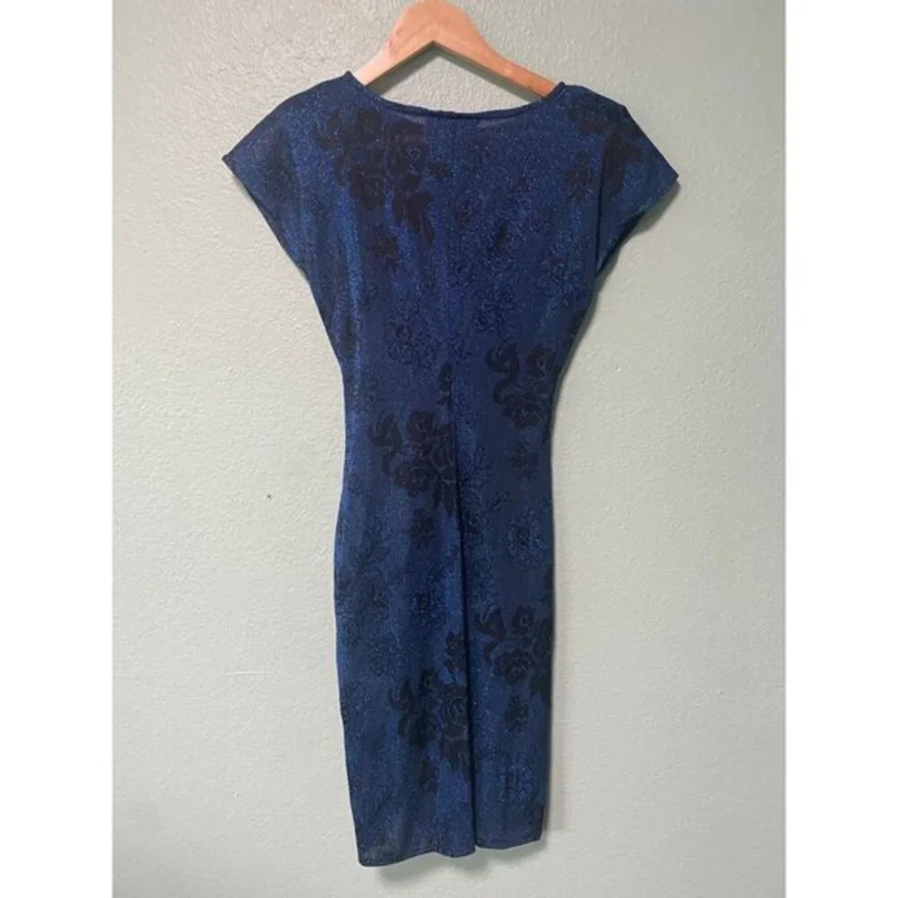 Vintage All That Jazz Women's Clinched Blue and‎ Black Floral Dress Size 7